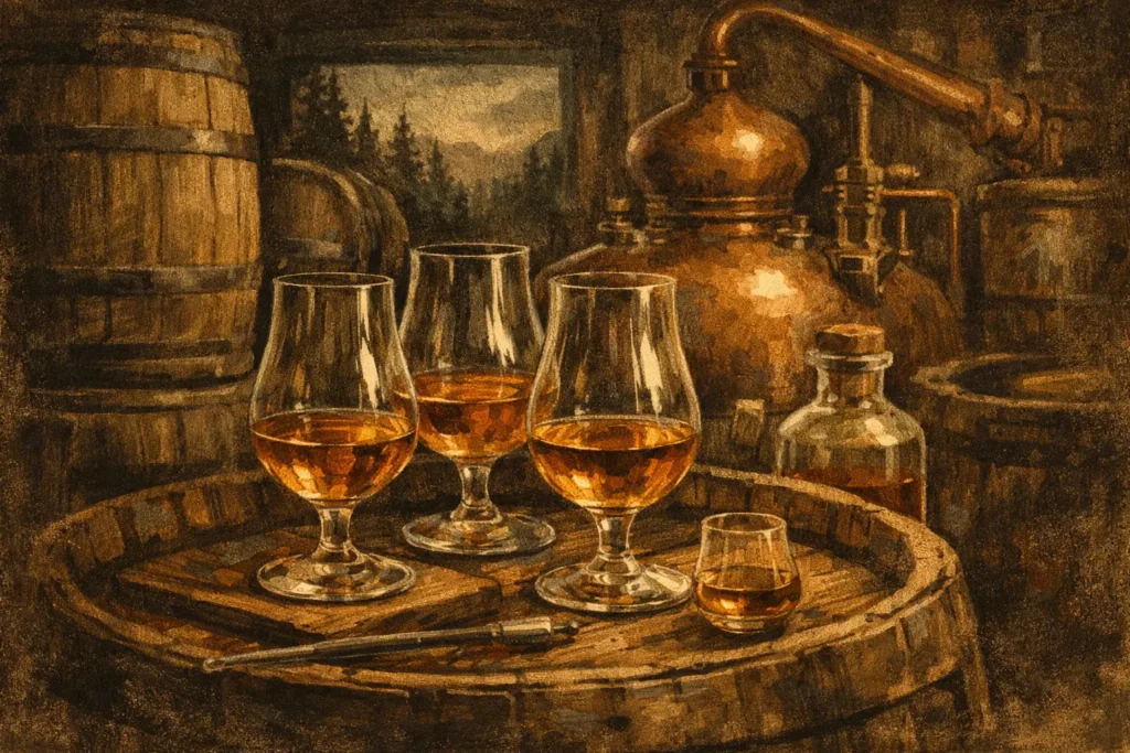 Whiskygläser für die Verkostung im Review